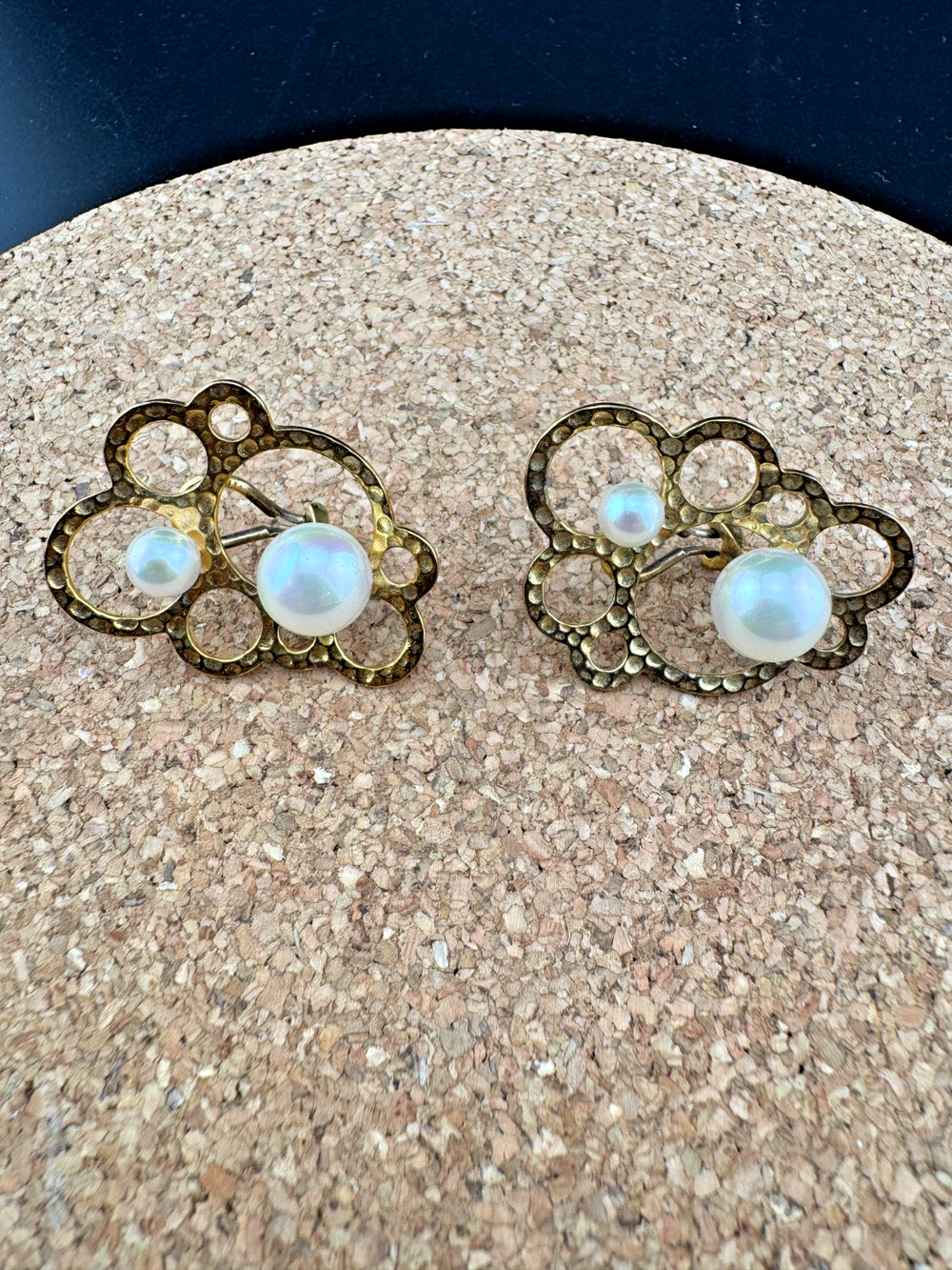 Vintage 925 Silver Gold Vermeil Clip Earrings Faux Pearl